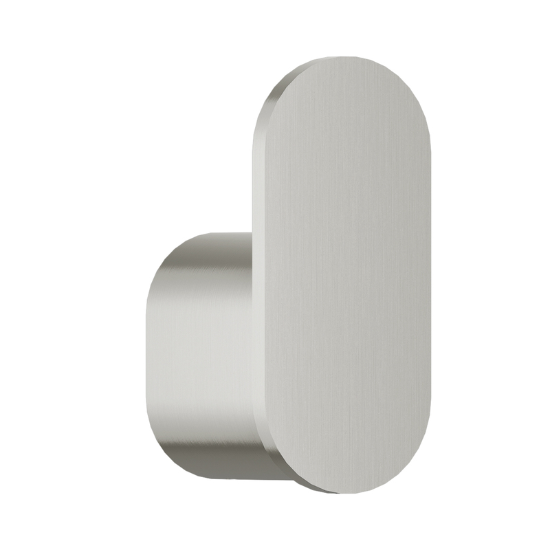 Bradley 9B1-110000-BS Elvari single robe hook in brushed stainless finish with rounded rectangular face
