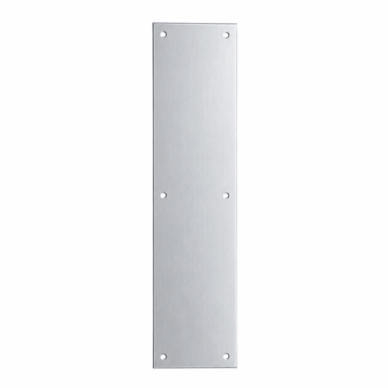 Ives 8200 4" x 16" push plate in US26D satin chrome finish with beveled edges and mounting holes