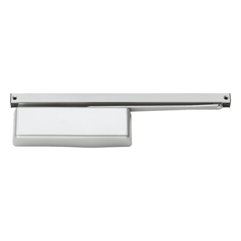 LCN 4040XPT-H-BUMPER-689 surface door closer with hold-open track arm, aluminum painted finish