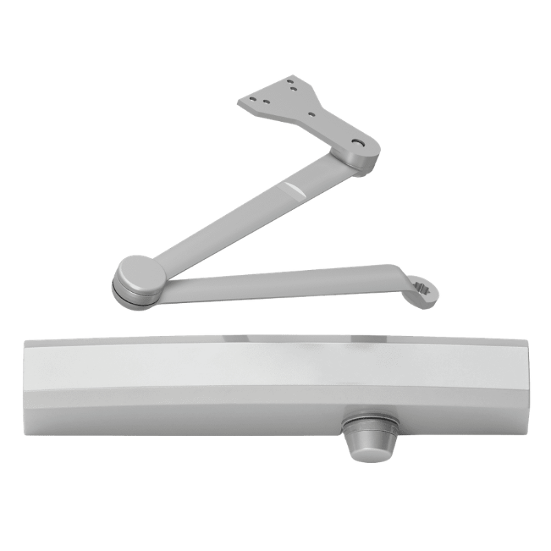 LCN 1450-HEDA-689 surface mounted door closer, aluminum finish, extra duty hold open double lever arm