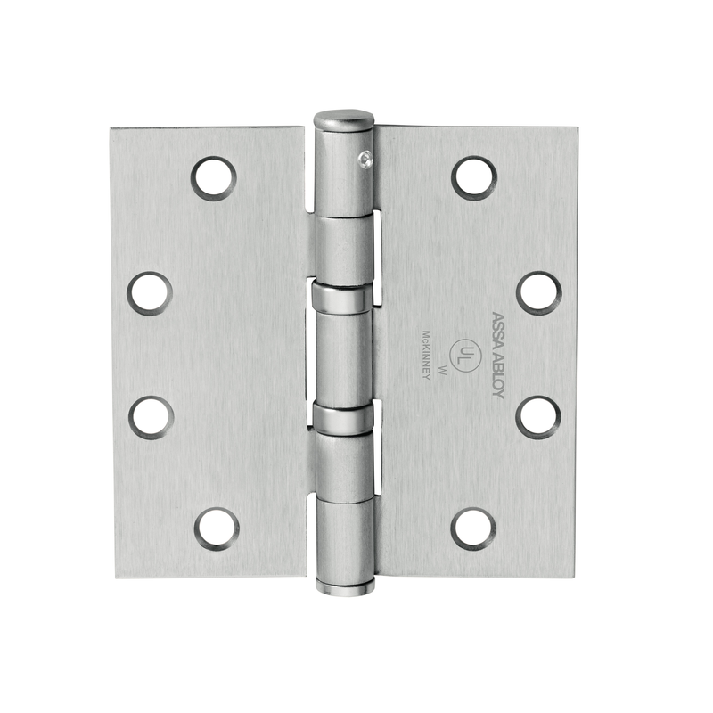 McKinney TA2714-4-1/2x4-US26D-NRP Full Mortise Standard Weight Bearing Hinge, Five Knuckle, Non Removable Pin, 626 Satin Chrome Finish