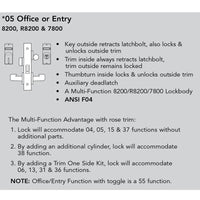 Sargent 8205-BHW-US32D-KD Behavioral Health Mortise Lock, Office or Entry Function, BHW Trim, LA Keyway, Satin Stainless Steel