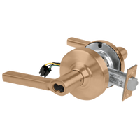 Schlage ND80JD-EL-LAT electrified storeroom cylindrical lock, Latitude lever, satin bronze 612, less core