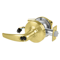 Schlage ND80JD-ATH-RX 606 satin brass storeroom lock with Athens lever, FSIC prep and request-to-exit wiring