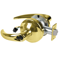 Schlage ND80JD-EU-OME-605 electrified storeroom lock, bright brass finish, Omega lever cylindrical lockset