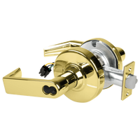 Schlage ND80JD-EU-RHO 605 electrified storeroom lock, polished brass, Rhodes lever, fail secure, less core