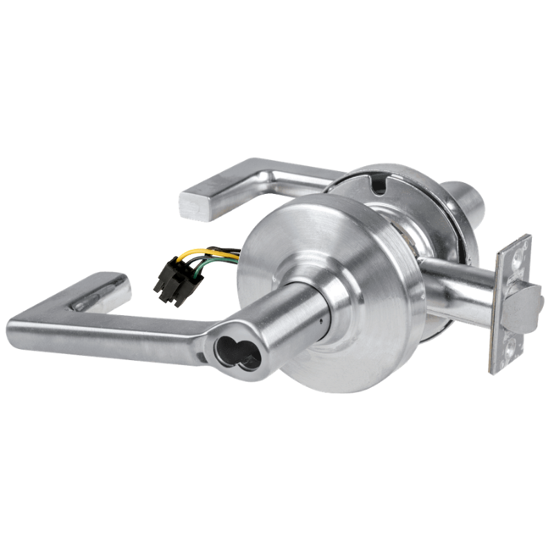 Schlage ND80JD-LON-RX-626 storeroom cylindrical lock with Longitude lever, satin chrome, request-to-exit wiring