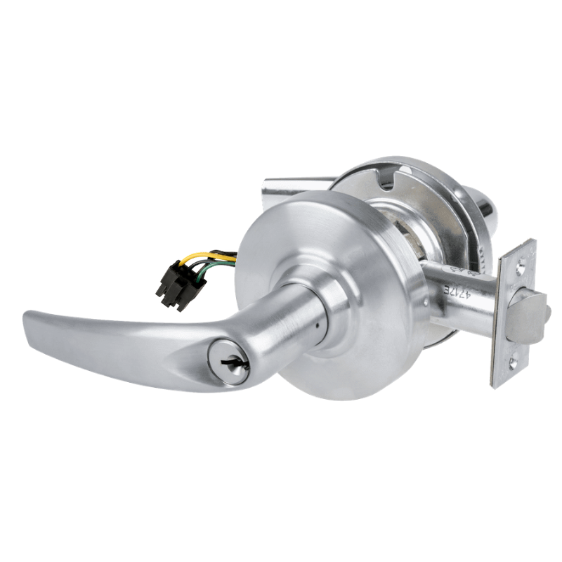 Schlage ND80PD-EL-ATH 626 electrified storeroom cylindrical lock with Athens lever, satin chrome