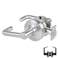 Schlage ND10S-TLR 625 passage lever set, satin chrome cylindrical lock with tubular lever and round rose