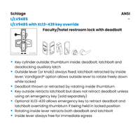 Schlage L9485LB-RH-134 Faculty Restroom Mortise Lock, Lock Body Only, Grade 1, Right Handed, Field Reversible