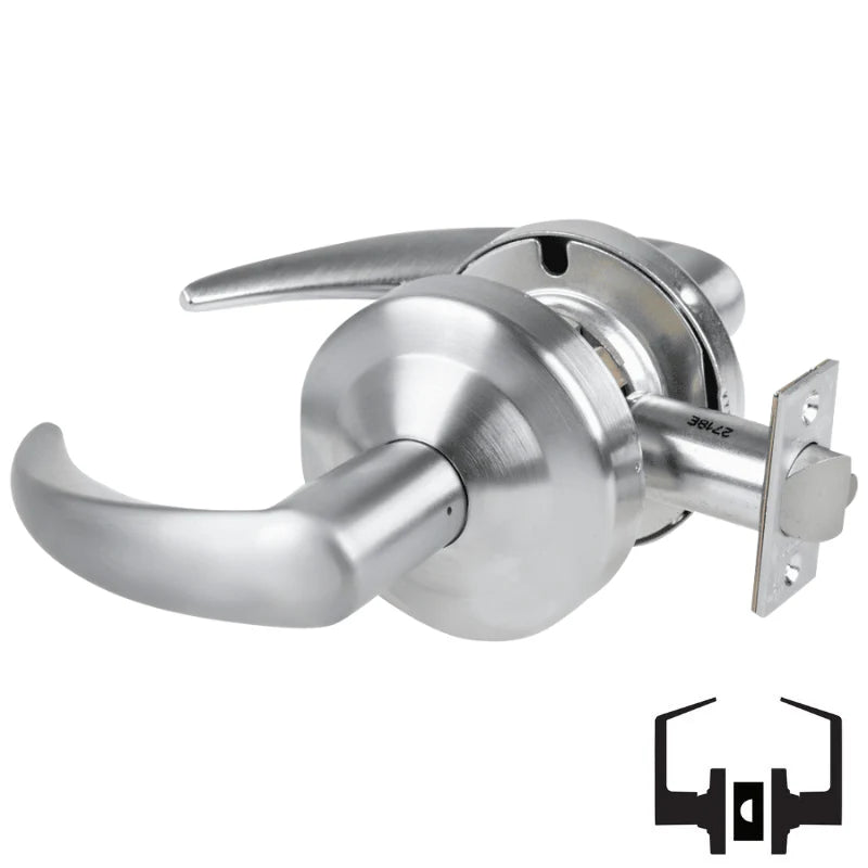 Schlage ND10S-OME 626 satin chrome cylindrical passage set with Omega lever and round rose