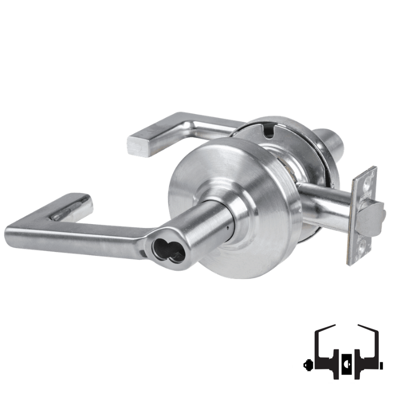 Schlage ND50-JD-LON 626 entrance lock, satin chrome cylindrical lockset with Longitude lever, less core