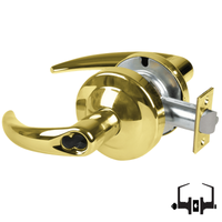 Schlage ND50-JD-OME 605 entrance lock, bright brass Omega lever cylindrical lockset with latch, less core