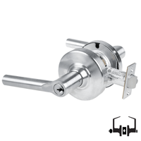 Schlage ND50PD BRW 626 entrance lock, satin chrome cylindrical lockset with Broadway lever and keyed cylinder