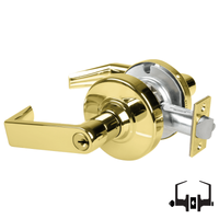 Schlage ND50-PD-RHO 605 entrance/office lock with Rhodes lever, bright brass finish, keyed cylinder and latch