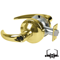 Schlage ND53-BD-OME 605 entrance cylindrical lock, bright brass Omega lever with SFIC prep less core