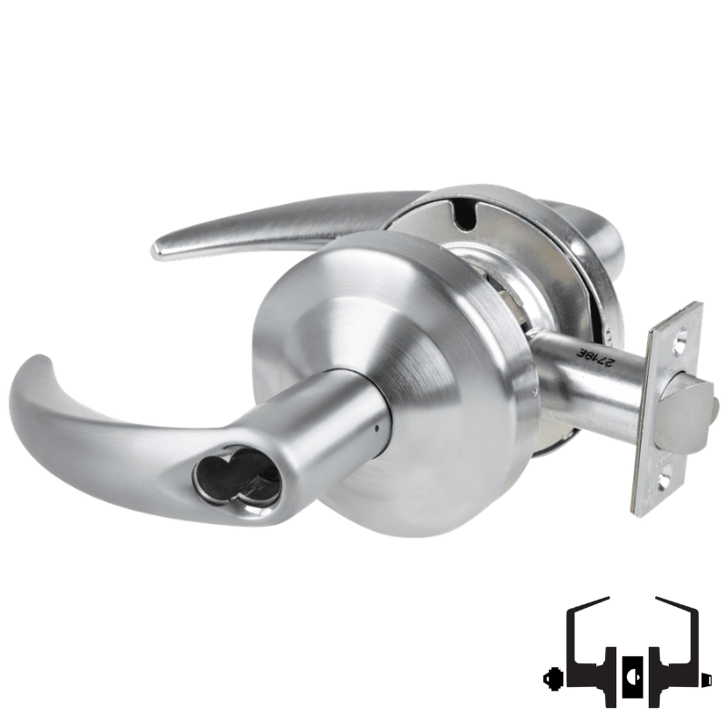 Schlage ND53-BD-OME 626 entrance lock with Omega lever, satin chrome cylindrical lock, SFIC less core