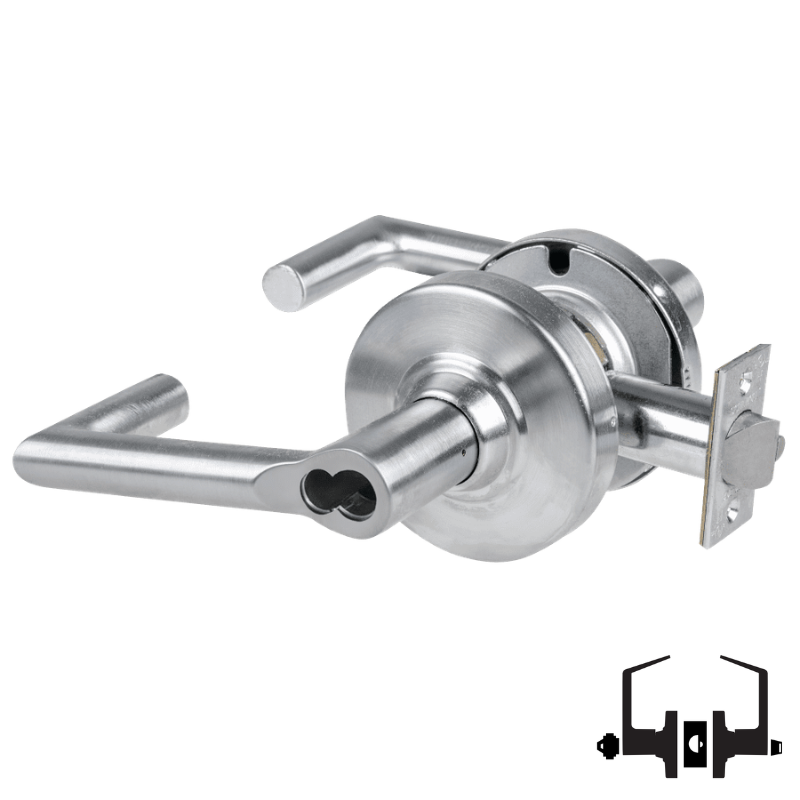 Schlage ND53-JD-BRK 626 entrance lock, satin chrome cylindrical lockset with Boardwalk lever, less core