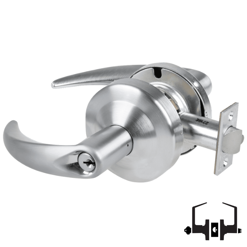 Schlage ND53PD OME 626 entrance lockset, satin chrome Omega lever cylindrical lock with key cylinder