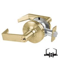 Schlage ND53PD RHO 606 entrance lock, satin brass Rhodes lever cylindrical lockset with keyed cylinder