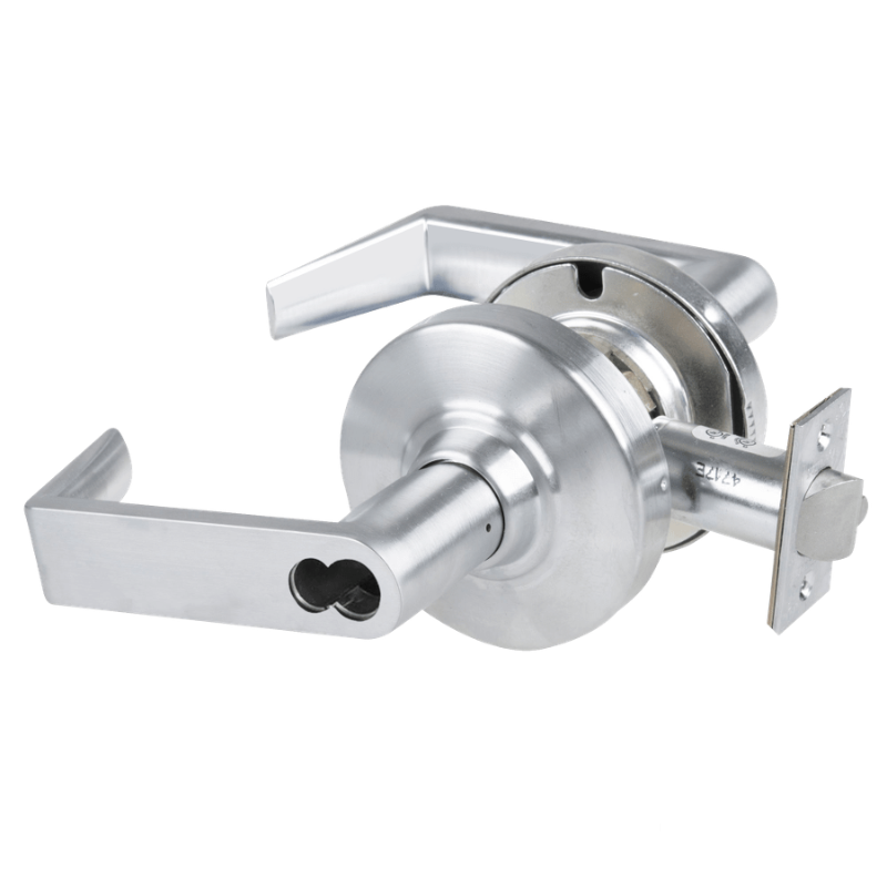 Schlage ND70JD-RHO-626 classroom cylindrical lock, satin chrome, Rhodes lever trim, less core