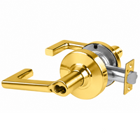Schlage ND80BD-LON-605 storeroom cylindrical lock, bright brass finish, Longitude lever, SFIC prep less core