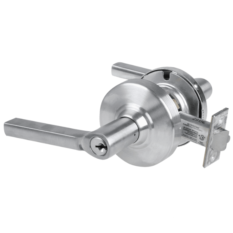 Schlage ND80PD-LAT 626 storeroom cylindrical lock with Latitude lever, satin chrome keyed lever set