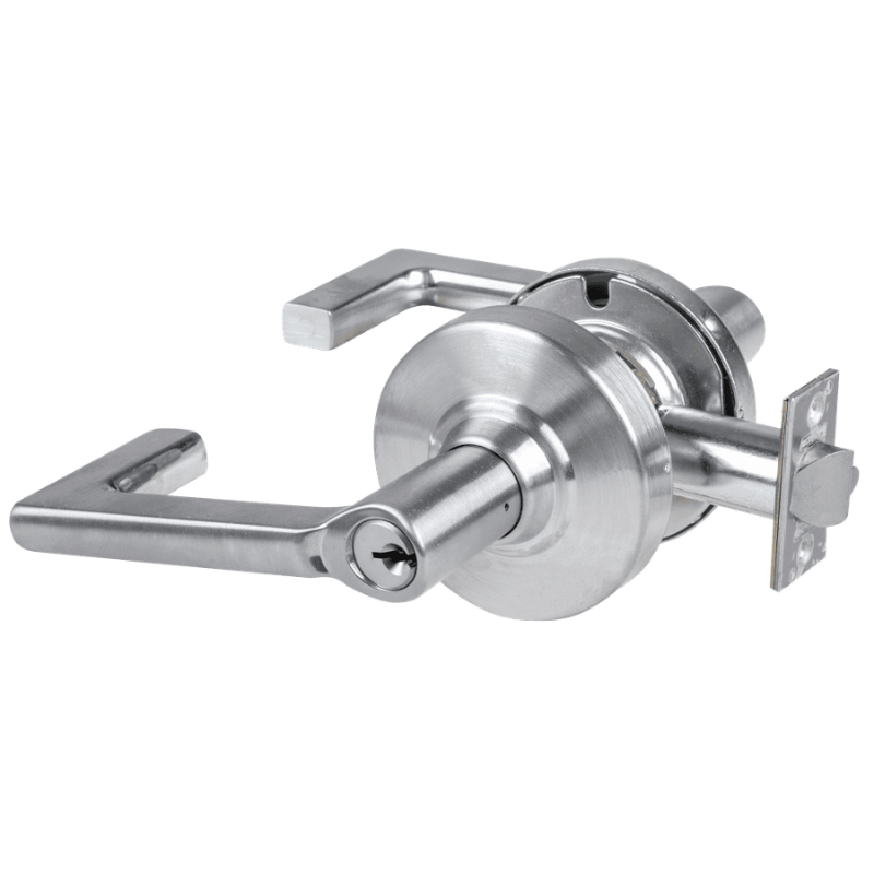 Schlage ND80PD-LON-626 storeroom cylindrical lock, satin chrome, Longitude lever with keyed cylinder