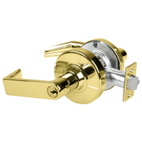 Schlage ND80PD-RHO-605 storeroom cylindrical lock with Rhodes lever, bright brass finish