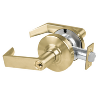 Schlage ND80PD-RHO-606 storeroom cylindrical lock, satin brass Rhodes lever with keyed cylinder and latch