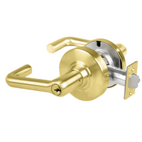 Schlage ND80PD-TLR 606 storeroom cylindrical lock, satin brass tubular lever with keyed cylinder and latch