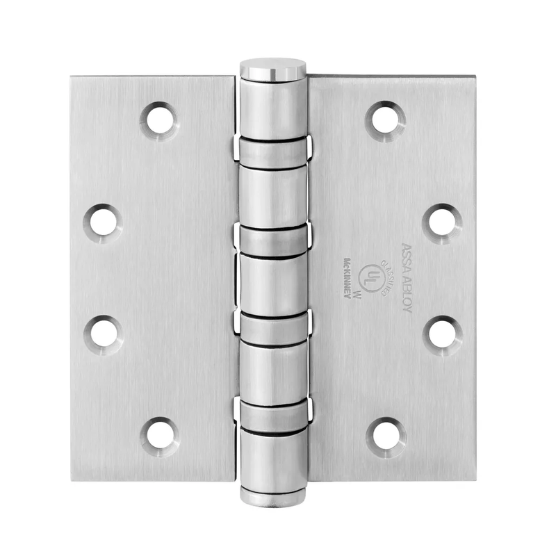 McKinney T4A3386-4-1/2x4-1/2 Full Mortise Heavy Weight Five Knuckle Hinge, Non-Removable Pin, US26D-626 Satin Chrome