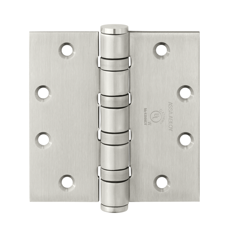 McKinney T4A3386-4 1/2 x 7-US32D Full Mortise Heavy Weight Bearing Hinge, Five Knuckle, 4 1/2" Height X 7" Wide Throw, Square Corner, 630 Satin Stainless Steel Finish