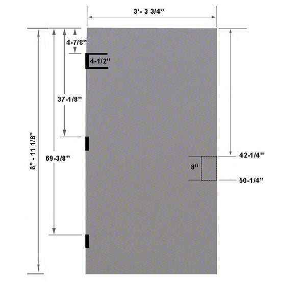 3-4 x 7-0 18 Gauge Steel Stiffened Rib Rockwool Core - 86E 8" Mortise Lock Prep