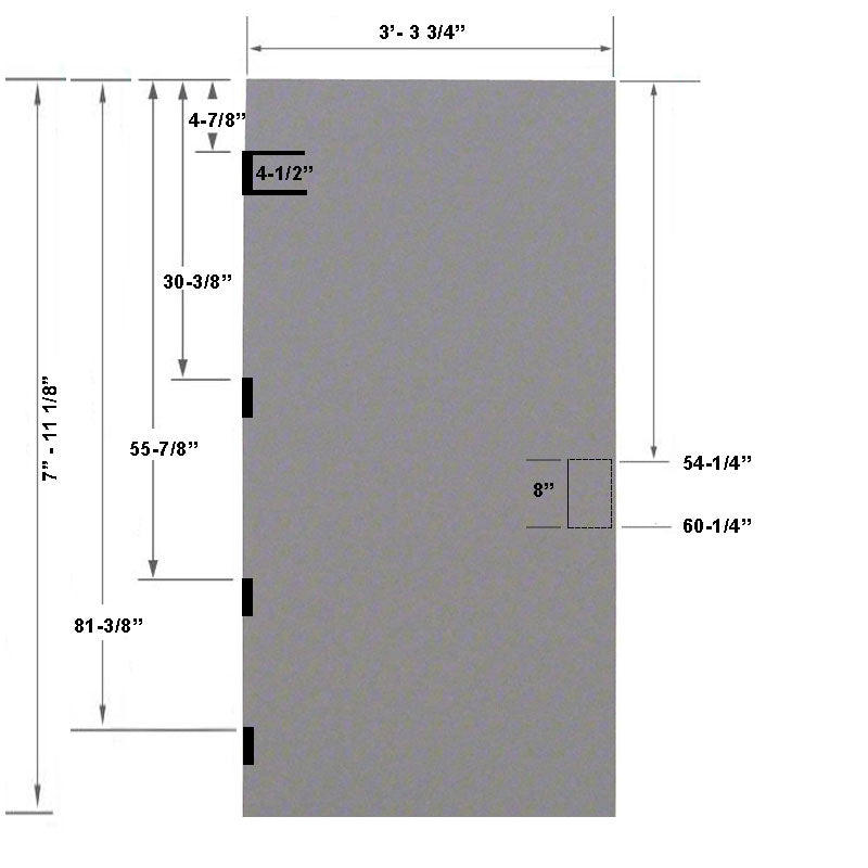 3-4 x 8-0 18 Gauge Steel Stiffened Rib Rockwool Core - 86E 8" Mortise Lock Prep