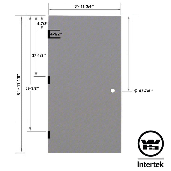 Fire Rated 4-0 x 7-0 18 Gauge Steel Stiffened Rib Rockwool Core - 161 Prep Cylindrical Lock