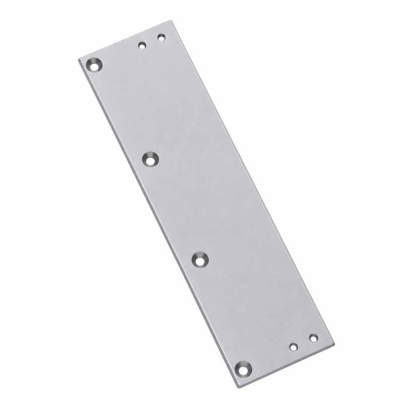 Accentra (Yale) 3148 narrow top rail drop plate for parallel arm closer, aluminum finish with mounting holes
