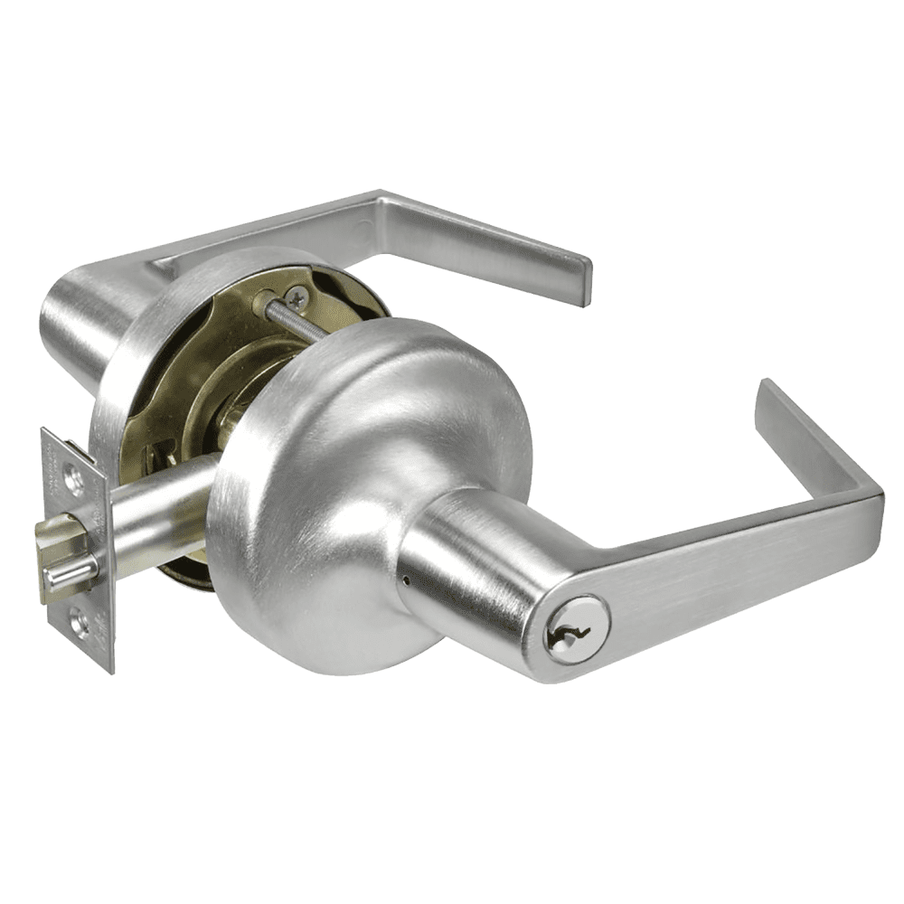 Accentra AU5305 US26D storeroom cylindrical lockset, AU lever, satin chromium finish with keyed cylinder and latch