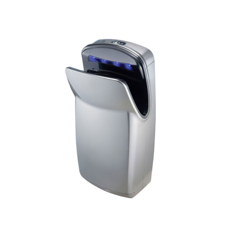Bradley 2921-S0000H Aerix vertical dual-sided hand dryer in silver finish with curved front opening