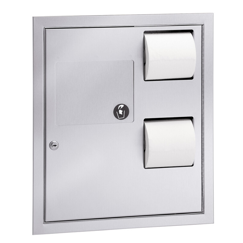 Bradley 5942-10 semi-recessed satin stainless steel combo unit with dual toilet paper dispensers & disposal