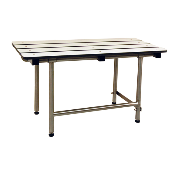 Bradley 958 bariatric shower seat with white slatted top and stainless steel frame