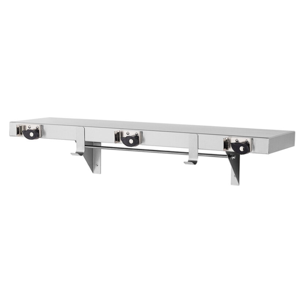 Bradley 9986 stainless steel surface-mounted utility shelf with hooks and holders