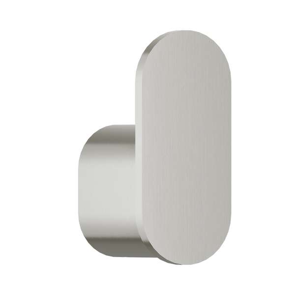 Bradley 9B1-110000-BS Elvari single robe hook in brushed stainless finish with rounded rectangular face