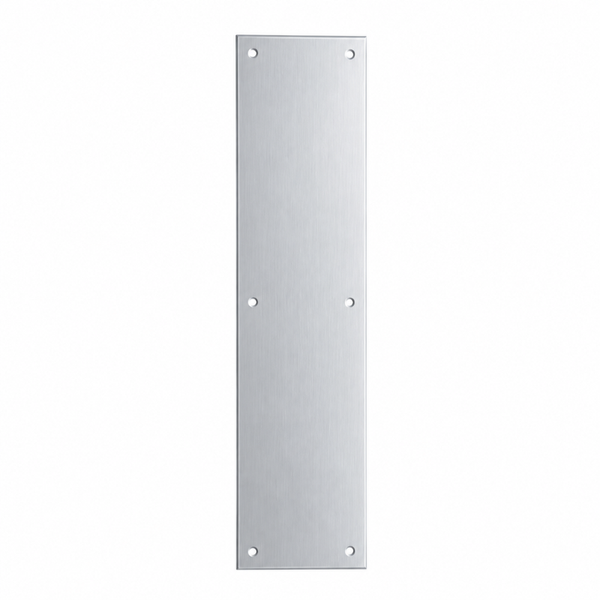 Ives 8200 4" x 16" push plate in US26D satin chrome finish with beveled edges and mounting holes