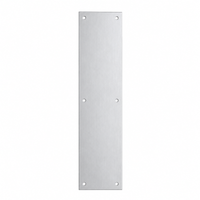 Ives 8200 4" x 16" push plate in US28 satin aluminum finish with beveled edges and six mounting holes