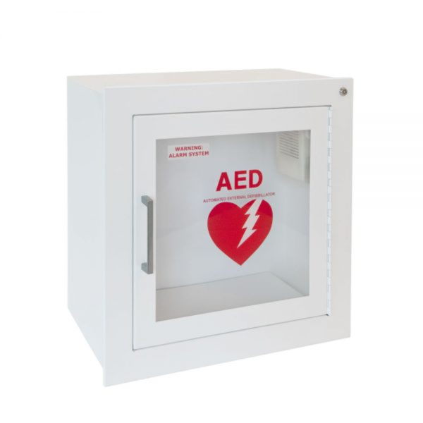 JL Industries 1413F12 Lifestart Series AED Cabinet, Full Glazing, Clear Acrylic with Red Silkscreen Lettering, Surface Mounted Square Edge, Steel White Powder Coat