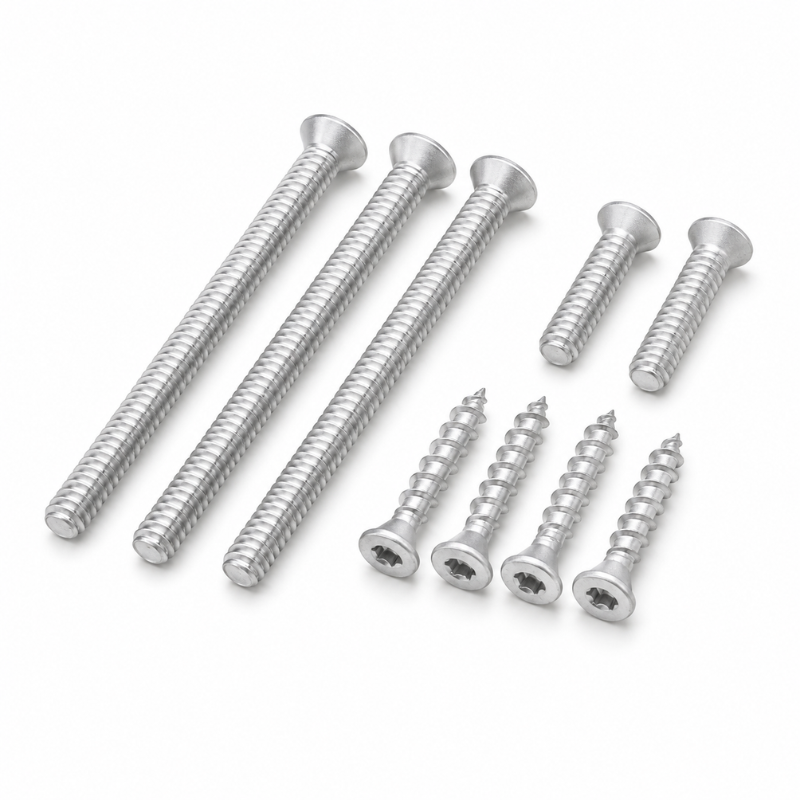 LCN 4040XP-TBTRX-689 self-reaming tapping screw pack, aluminum finish, Torx flat-head machine and wood screws