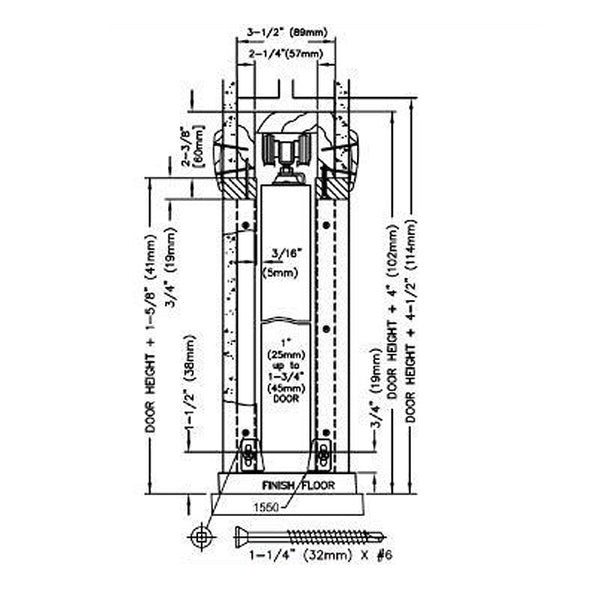 LE Johnson 152670HD 30" x 84" 1500HD Series Heavy Duty Pocket Door Frame Drawing