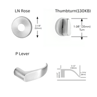 Sargent 8265-LNP Privacy Bedroom or Bath Mortise Lock, P - Lever, LN - Rose, Field Reversible, Grade 1