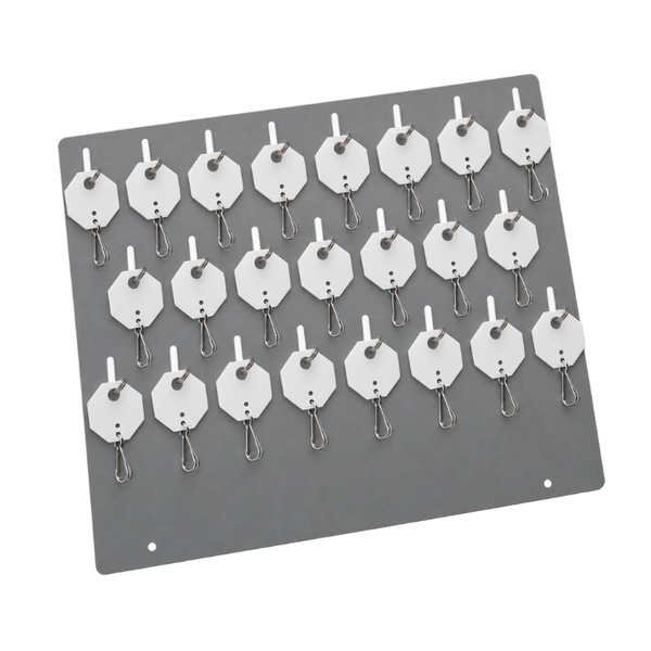 LUND 520 gray wall key panel with hooks and octagonal tags, 23 keys capacity